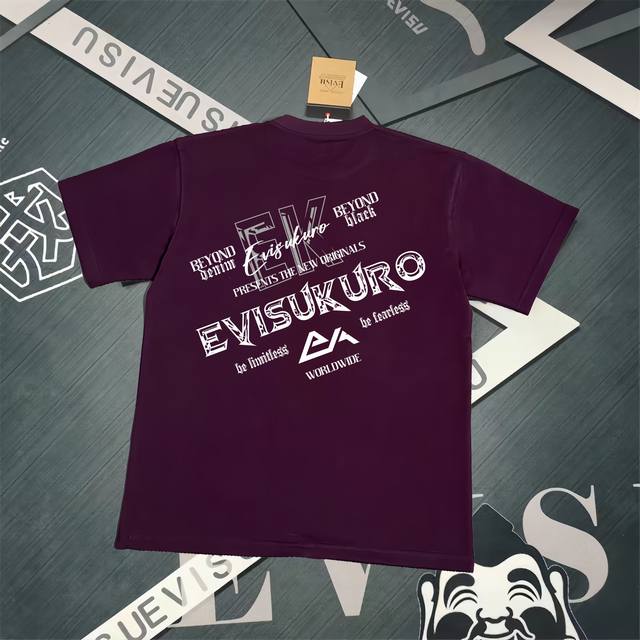 Evisu 福神2025新款印花T恤 高版本高品质采用纯棉双纱300克面料 男女同款 这件T恤剪裁宽松版形。 颜色，黑色S-XXL，白色S-XXL，灰色M-XX