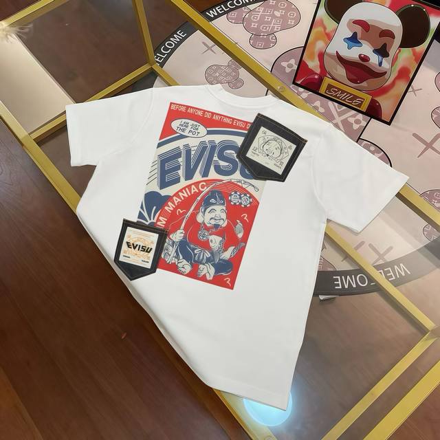 重磅300克 EVISU 福神 年冬季新品 男士佛头钓鱼翁口袋印花短袖T恤 码数S-XXL