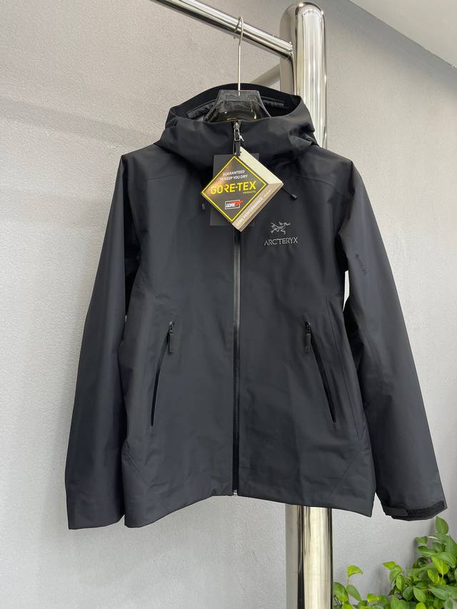 鸟家顶级版本LT-黑色 ARC* Jacket-Men's始*户外防水硬壳冲锋衣机能风拉链夹克 整件采用高温无缝压胶工艺 袖口压胶定位相拼 下摆双层透气防水格子