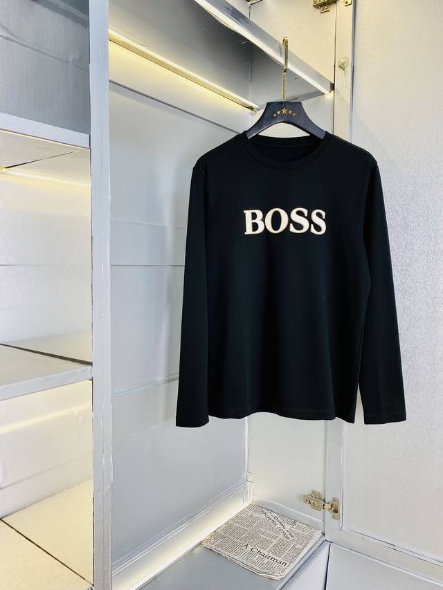 可穿230斤胖子福音码数:M-5XL 雨果博斯Boss 原单品质 2025最新款 长袖打底衫长袖T恤 精选专柜订制顶级丝光棉进口面料 所有细节做工完美1比1复刻